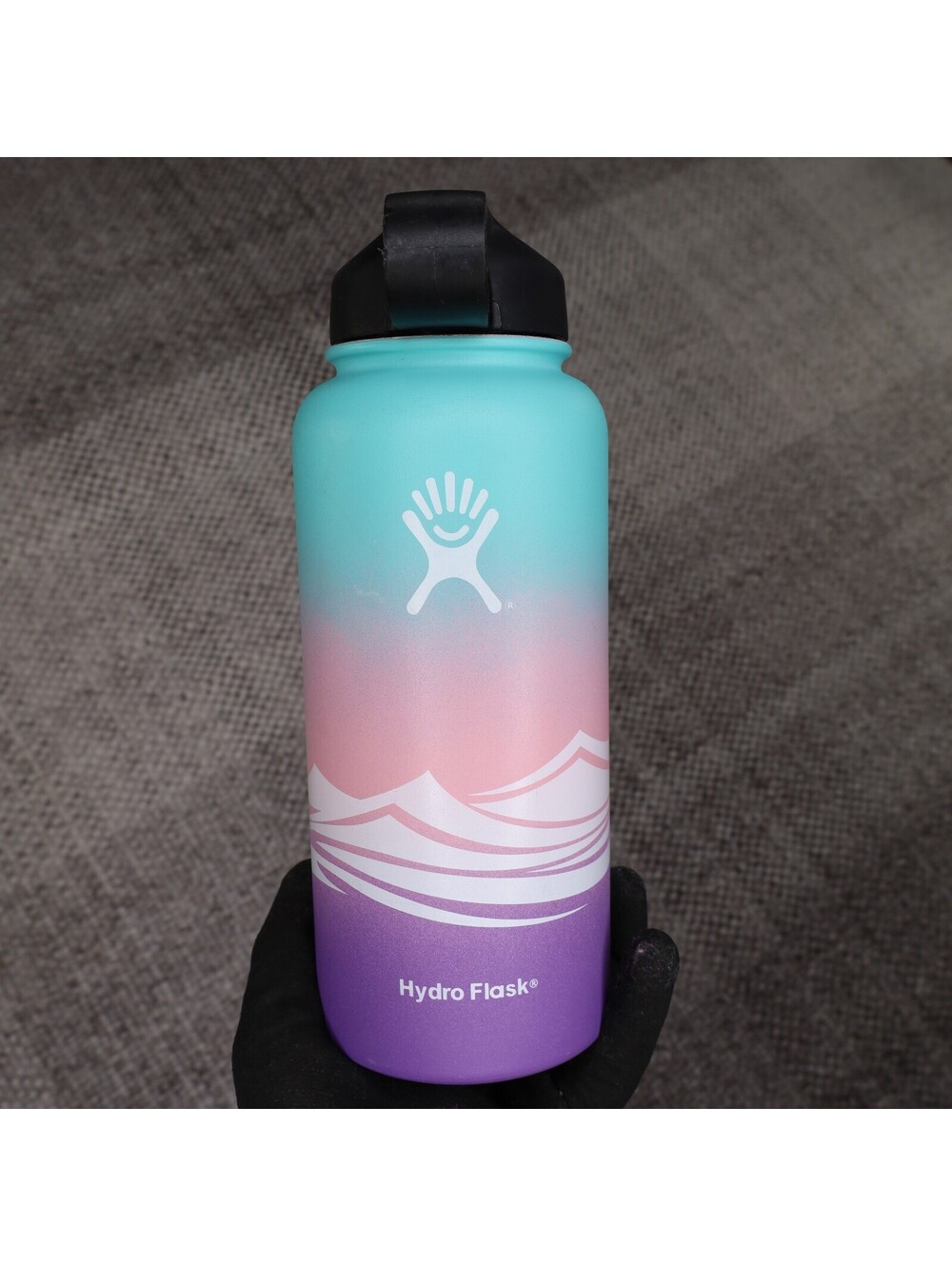 Hydro Flask 32 oz Wide Mouth Scenic Trails Water Bottle Straw Lid Ombre Wave